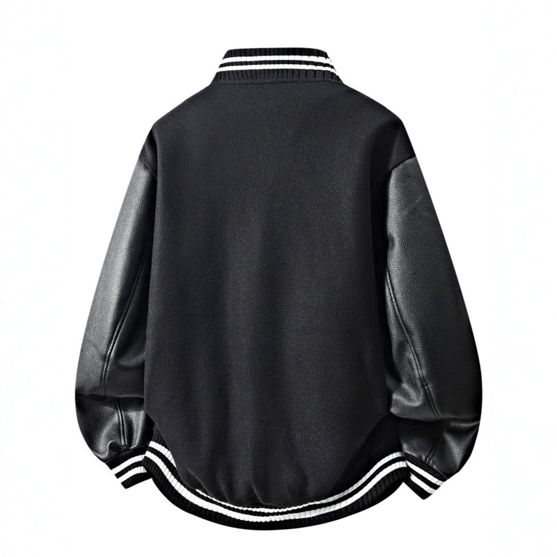 画像4: Leather-Sleeve Baseball Jacket with Letter & Emblem Embroidery Plus Sizes Available Jacket ユニセックス男女兼用レターエンブレム刺繍スタジアムジャンパー スタジャンプラスサイズあり  (4)