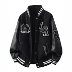 画像2: Leather-Sleeve Baseball Jacket with Letter & Emblem Embroidery Plus Sizes Available Jacket ユニセックス男女兼用レターエンブレム刺繍スタジアムジャンパー スタジャンプラスサイズあり  (2)
