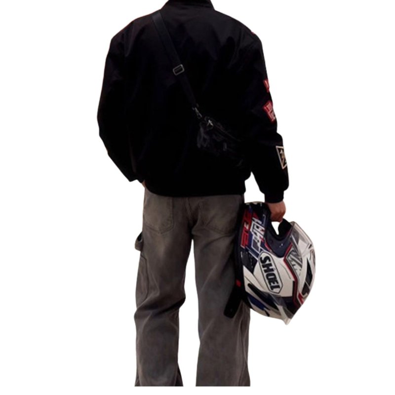 画像5: Emblem-Embroidered Zip-Up Stand-Collar Blouson Varsity Jacket ユニセックス男女兼用エンブレム刺繍スタンドカラージップアップブルゾンスタジアムジャンパー スタジャン  (5)