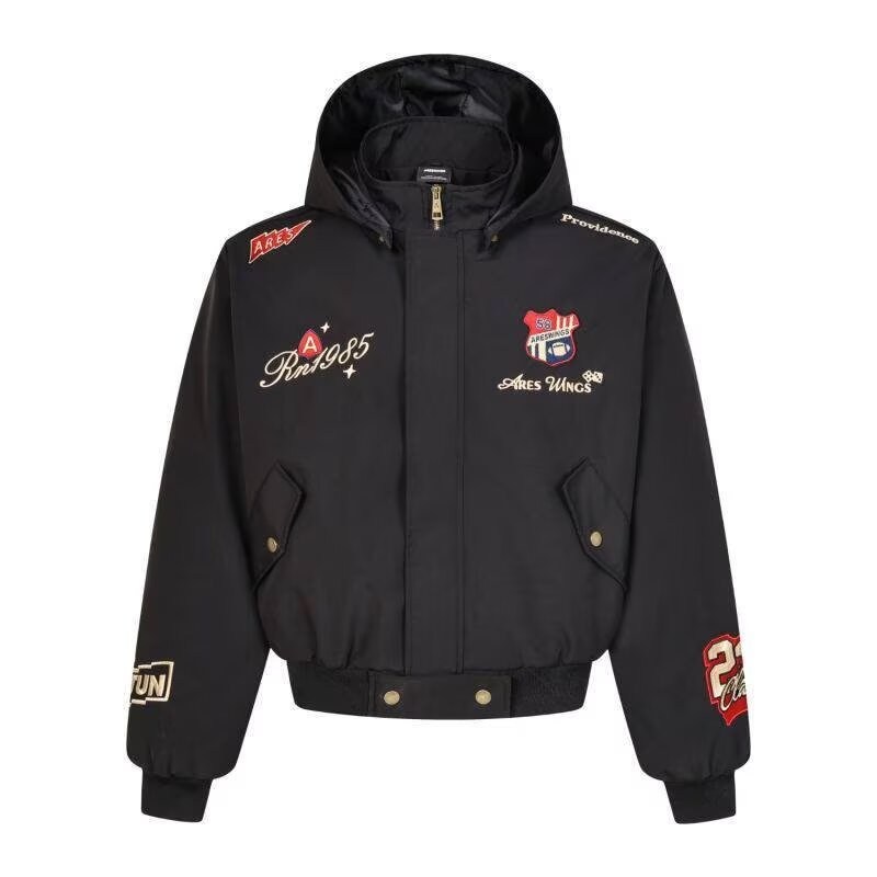 画像1: Emblem-Embroidered Zip-Up Stand-Collar Blouson Varsity Jacket ユニセックス男女兼用エンブレム刺繍スタンドカラージップアップブルゾンスタジアムジャンパー スタジャン  (1)