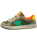 画像1: Unisex Star Leather & Canvas Lace-Up Sneakers ユニセックス 男女兼用  厚底 スターレザー＆キャンバス レースアップ スニーカー  (1)