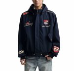 画像4: Emblem-Embroidered Zip-Up Stand-Collar Blouson Varsity Jacket ユニセックス男女兼用エンブレム刺繍スタンドカラージップアップブルゾンスタジアムジャンパー スタジャン  (4)