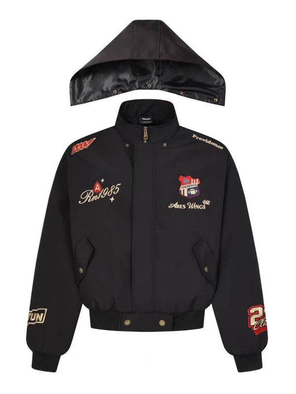 画像3: Emblem-Embroidered Zip-Up Stand-Collar Blouson Varsity Jacket ユニセックス男女兼用エンブレム刺繍スタンドカラージップアップブルゾンスタジアムジャンパー スタジャン  (3)