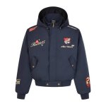 画像2: Emblem-Embroidered Zip-Up Stand-Collar Blouson Varsity Jacket ユニセックス男女兼用エンブレム刺繍スタンドカラージップアップブルゾンスタジアムジャンパー スタジャン  (2)