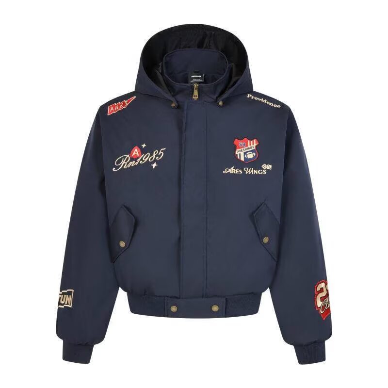 画像2: Emblem-Embroidered Zip-Up Stand-Collar Blouson Varsity Jacket ユニセックス男女兼用エンブレム刺繍スタンドカラージップアップブルゾンスタジアムジャンパー スタジャン  (2)