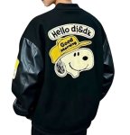 画像2: Snoopy Embroidered Leather Varsity Jacket baseball uniform jacket blouson ユニセックス男女兼用スヌーピー刺繍レザースタジアムジャンパー スタジャン ジャケットブルゾン (2)