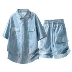 画像2: NASA Stripe Short Sleeve Shirt + Short Pant Set up Matching Set  ユニセックス 男女兼用 ストライプ マッチングセット  セットアップ 上下 大きなサイズあり (2)