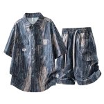 画像1: NASA Stripe Short Sleeve Shirt + Short Pant Set up Matching Set  ユニセックス 男女兼用 ストライプ マッチングセット  セットアップ 上下 大きなサイズあり (1)