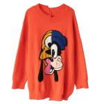 画像1: Women's Disney's Split Pluto And Goofy  Wool Sweater グーフィー プルート イレギュラー アシンメトリー 変形 ドック柄 長袖セーター プルオーバー　 (1)