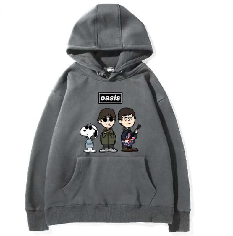 画像1: Unisex Oasis Band x Snoopy Band Vintage Style Hoodie  オアシス ×スヌーピー ヴィンテージスタイル 古着風 プリントフーディ スウェット バンド (1)