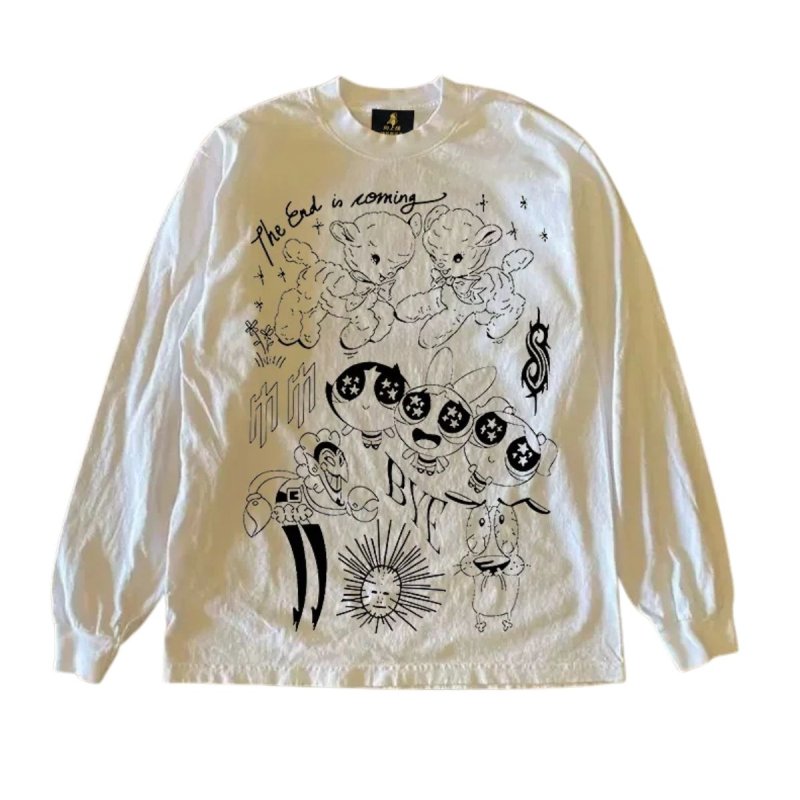 画像2: Vintage The Powerpuff Girls puff ＆baby goat Round Neck T-Shirt   ユニセックス男女兼用ビンテージパフパワフルガールズ＆ベビーゴートプリント長袖Tシャツ (2)