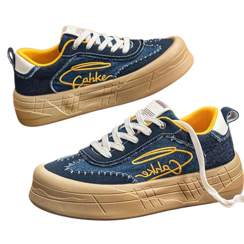 画像4: Unisex Platform Canvas German-Style Lace-Up Sneakers　ユニセックス 男女兼用 厚底キャンバスジャーマニースタイルレースアップスニーカー (4)