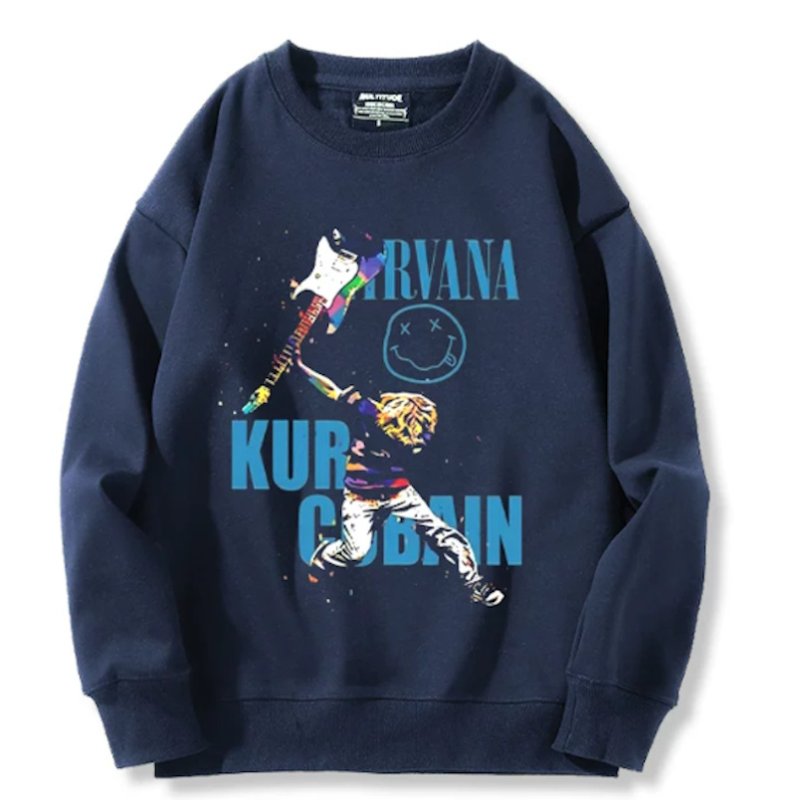 画像1: Nirvana Photo Print x Smile Sweatshirt ユニセックス男女兼用ニルヴァーナフォトプリント×スマイル スウェットトレーナー (1)