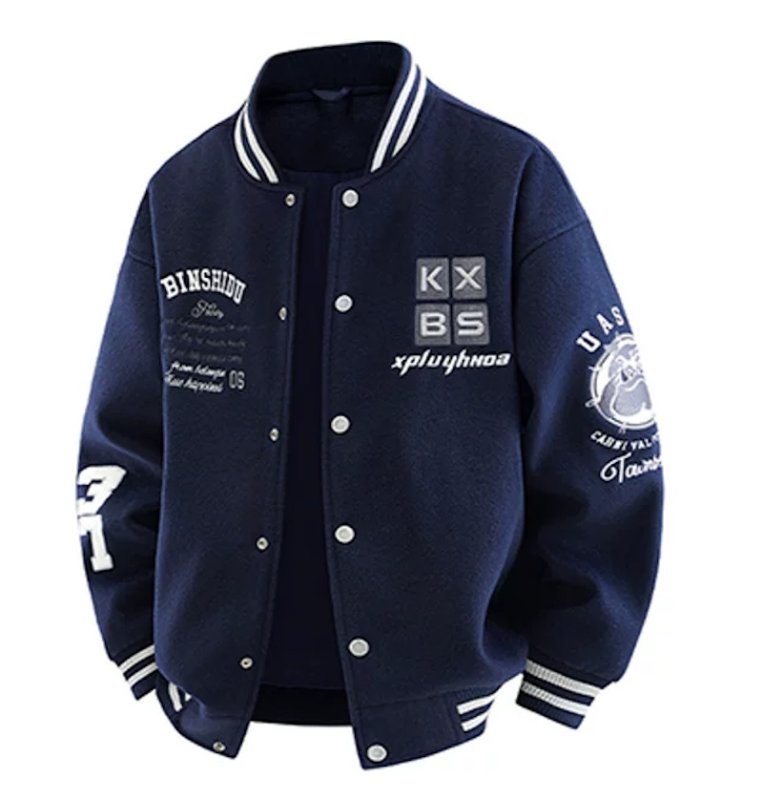 画像1:  KXBS Emblem Logo Embroidered Varsity Jacket Baseball Jacket ユニセックス男女兼用KXBSエンブレムロゴ刺繍スタジアムジャンパー スタジャン (1)