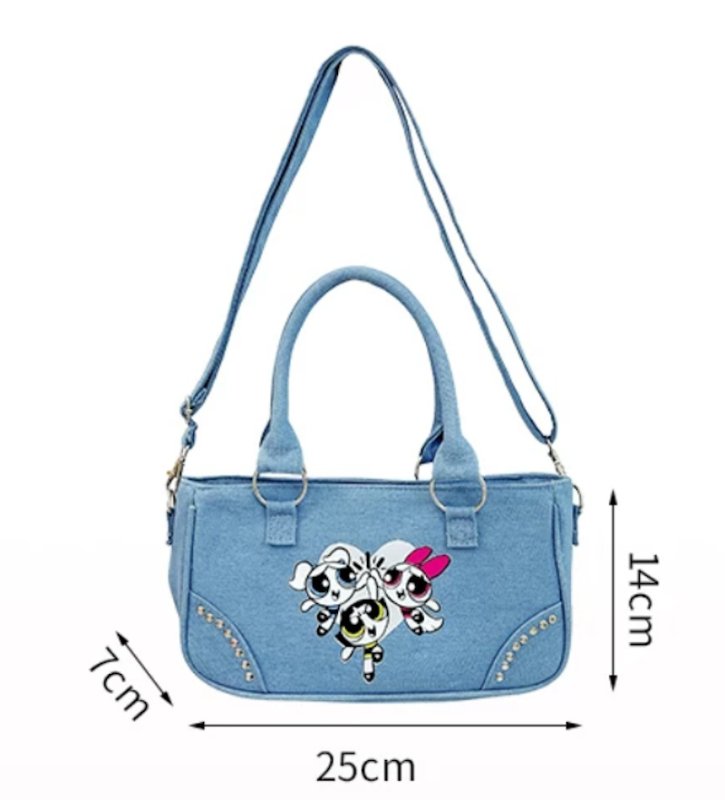 画像5: Puff Powerpuff Girls Denim Mini Tote Shoulder BagCrossbody Bag　パフパワフルガールズデニムミニトートショルダークロスボディーバッグ (5)