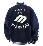 画像5:  KXBS Emblem Logo Embroidered Varsity Jacket Baseball Jacket ユニセックス男女兼用KXBSエンブレムロゴ刺繍スタジアムジャンパー スタジャン (5)