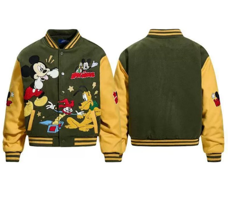 画像1: Mickey Mouse & Goofy Jacket Baseball Jacket ユニセックス男女兼用ミッキーマウス＆グーフィ刺繍スタジアムジャンパー スタジャン (1)