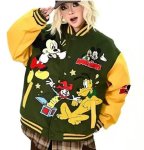 画像2: Mickey Mouse & Goofy Jacket Baseball Jacket ユニセックス男女兼用ミッキーマウス＆グーフィ刺繍スタジアムジャンパー スタジャン (2)