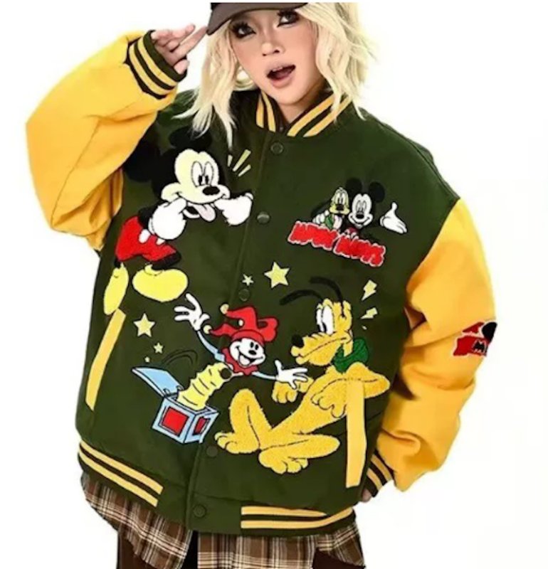 画像2: Mickey Mouse & Goofy Jacket Baseball Jacket ユニセックス男女兼用ミッキーマウス＆グーフィ刺繍スタジアムジャンパー スタジャン (2)