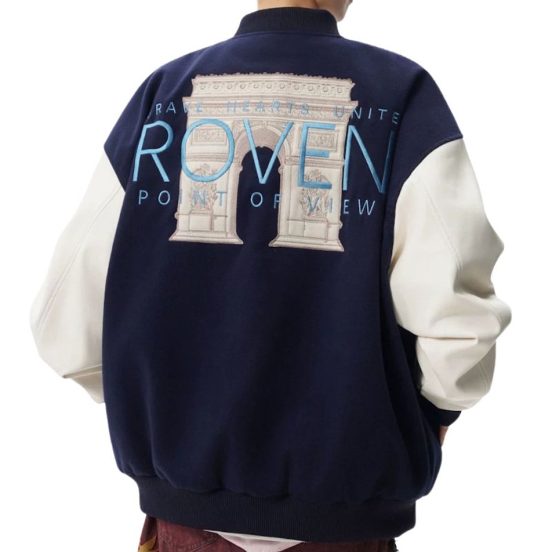 画像1: ROVEN Arc de Triomphe embroideryJacket Baseball Jacket ユニセックス男女兼用エトワール凱旋門刺繍スタジアムジャンパー スタジャン (1)