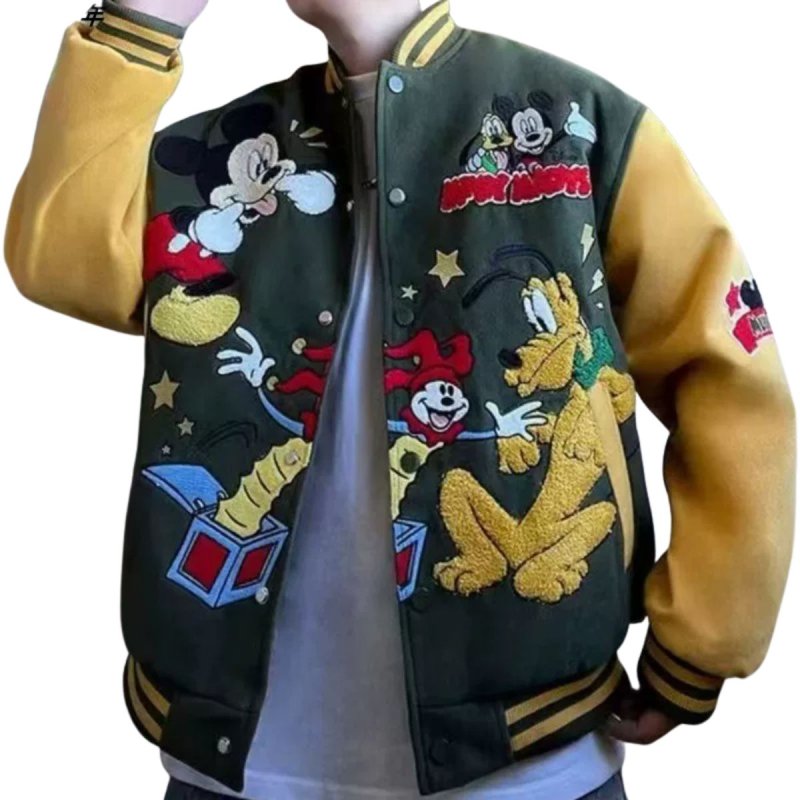 画像3: Mickey Mouse & Goofy Jacket Baseball Jacket ユニセックス男女兼用ミッキーマウス＆グーフィ刺繍スタジアムジャンパー スタジャン (3)