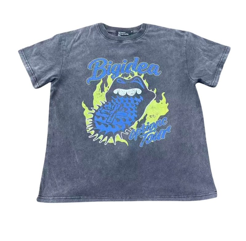 画像1: Unisex TSAOOJ Rolling Stones Flame Tongue Print Lips T-Shirt　男女兼用 TSAOOJ ローリングストーンズ フレイムタンプリントベロヴィンテージ風 半袖 Tシャツ  バンドT (1)