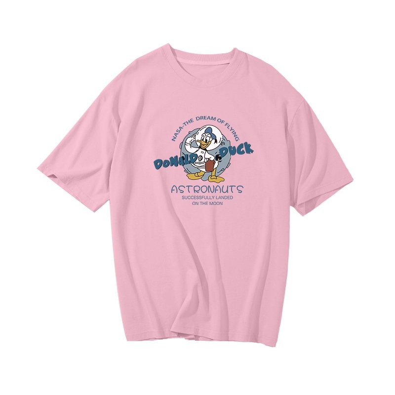 画像2: Astronauts Donald duck Print Short Sleeve T-Shirt ドナルドダック 宇宙飛行士 プリント ラウンドネック Tシャツ ユニセックス 男女兼用 (2)
