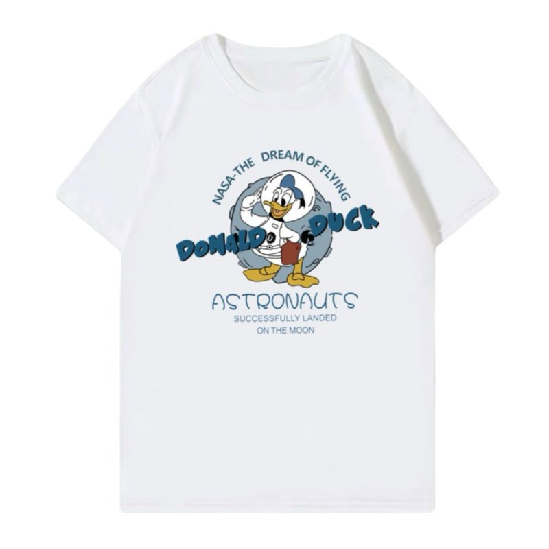 画像1: Astronauts Donald duck Print Short Sleeve T-Shirt ドナルドダック 宇宙飛行士 プリント ラウンドネック Tシャツ ユニセックス 男女兼用 (1)