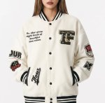 画像12: TFOUR Stand-Collar Varsity Jacket with Leather Sleeves and American-Style Embroidery　ユニセックス男女兼用TFOURスタンドカラーレザースリーブ アメリカン刺繍スタジアムジャケット (12)