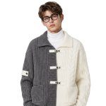 画像3: Mens Colorblock Y2K Spliced Knit Sweater irregular Cardigans イレギュラー変形 長袖セーター カーディガン プルオーバー　 (3)