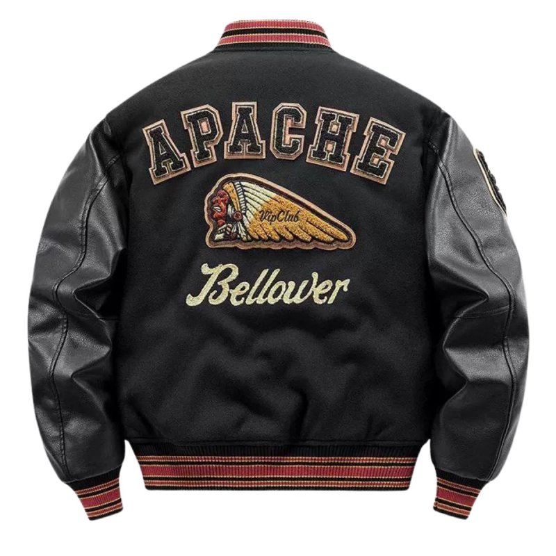 画像1: American-style embroidered patchwork leather-sleeve varsity jacket　ユニセックス男女兼用アメリカンスタイル刺繍パッチワークレザースリーブスタジアムジャケット (1)