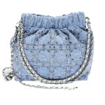 画像1: Woman’s denim & beaded quilting chain shoulder tote leather shoulder bag  デニム＆ビーズ キルティング トートショルダー 本革トリム バッグ (1)