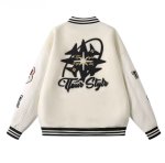 画像1: TFOUR Stand-Collar Varsity Jacket with Leather Sleeves and American-Style Embroidery　ユニセックス男女兼用TFOURスタンドカラーレザースリーブ アメリカン刺繍スタジアムジャケット (1)