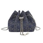 画像1: Woman’s denim & beaded quilting chain shoulder tote shoulder bag  デニム＆ビーズ キルティング トートショルダー バッグ (1)