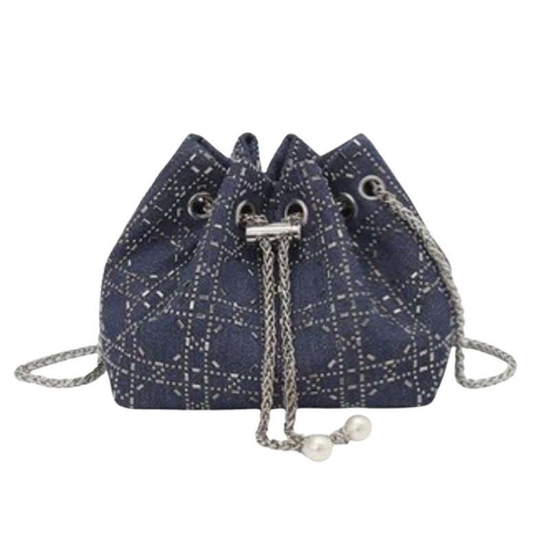 画像1: Woman’s denim & beaded quilting chain shoulder tote shoulder bag  デニム＆ビーズ キルティング トートショルダー バッグ (1)