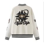画像6: TFOUR Stand-Collar Varsity Jacket with Leather Sleeves and American-Style Embroidery　ユニセックス男女兼用TFOURスタンドカラーレザースリーブ アメリカン刺繍スタジアムジャケット (6)