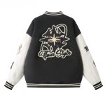 画像2: TFOUR Stand-Collar Varsity Jacket with Leather Sleeves and American-Style Embroidery　ユニセックス男女兼用TFOURスタンドカラーレザースリーブ アメリカン刺繍スタジアムジャケット (2)
