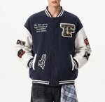 画像10: TFOUR Stand-Collar Varsity Jacket with Leather Sleeves and American-Style Embroidery　ユニセックス男女兼用TFOURスタンドカラーレザースリーブ アメリカン刺繍スタジアムジャケット (10)