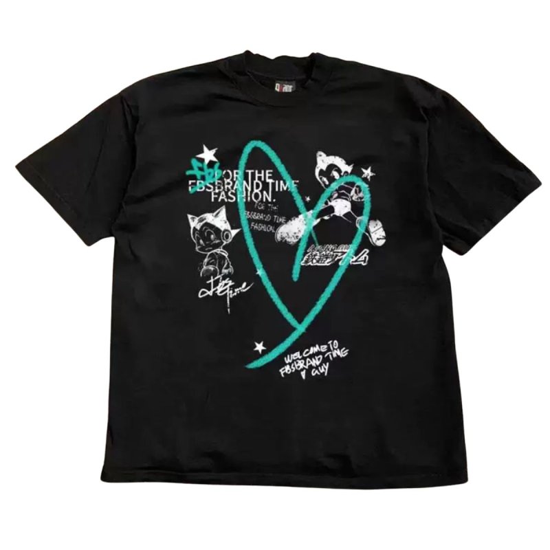 画像2: Unisex Astro Boy & Heart Graphic Print T-Shirt  アストロボーイアトム＆ハートグラフィックプリント 半袖ラウンドネック Tシャツ ユニセックス 男女兼用 (2)