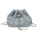 画像2: Woman’s denim & beaded quilting chain shoulder tote shoulder bag  デニム＆ビーズ キルティング トートショルダー バッグ (2)