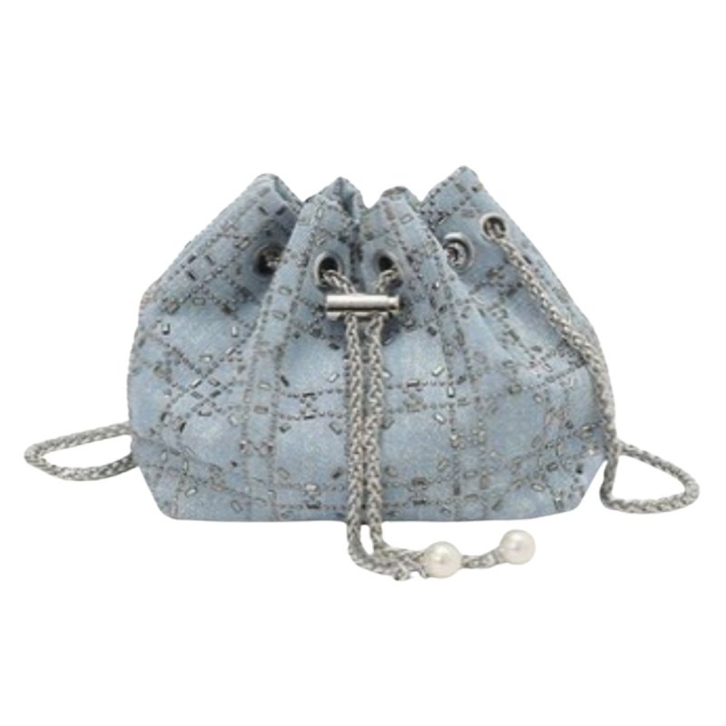 画像2: Woman’s denim & beaded quilting chain shoulder tote shoulder bag  デニム＆ビーズ キルティング トートショルダー バッグ (2)