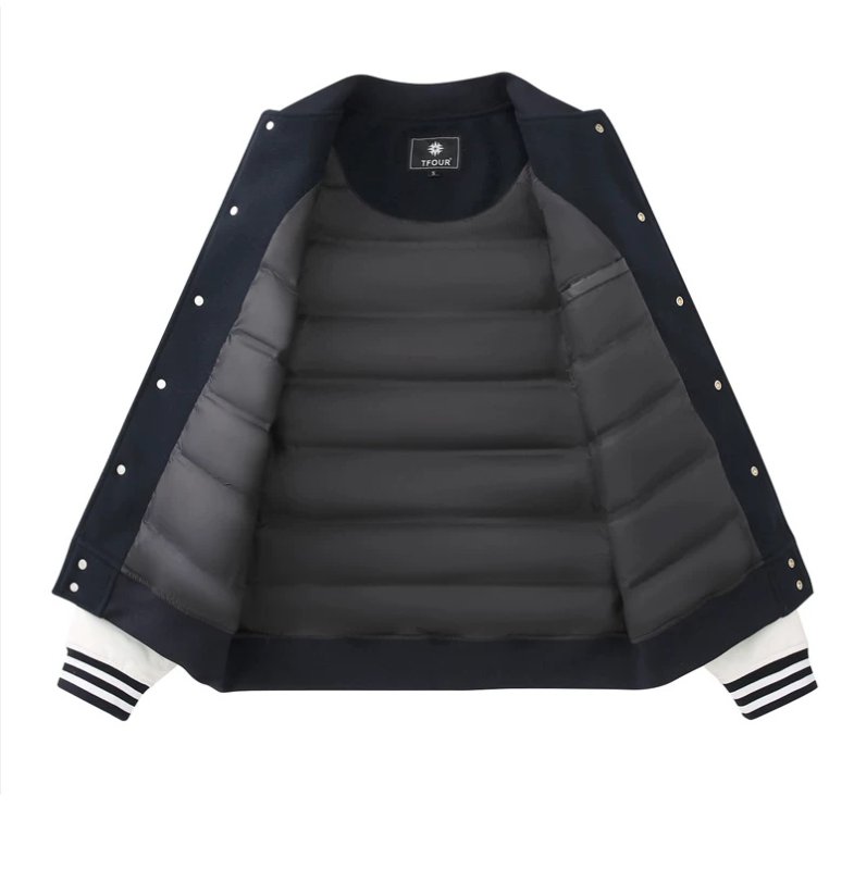 画像4: TFOUR Stand-Collar Varsity Jacket with Leather Sleeves and American-Style Embroidery　ユニセックス男女兼用TFOURスタンドカラーレザースリーブ アメリカン刺繍スタジアムジャケット (4)