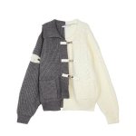 画像1: Mens Colorblock Y2K Spliced Knit Sweater irregular Cardigans イレギュラー変形 長袖セーター カーディガン プルオーバー　 (1)
