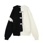 画像2: Mens Colorblock Y2K Spliced Knit Sweater irregular Cardigans イレギュラー変形 長袖セーター カーディガン プルオーバー　 (2)