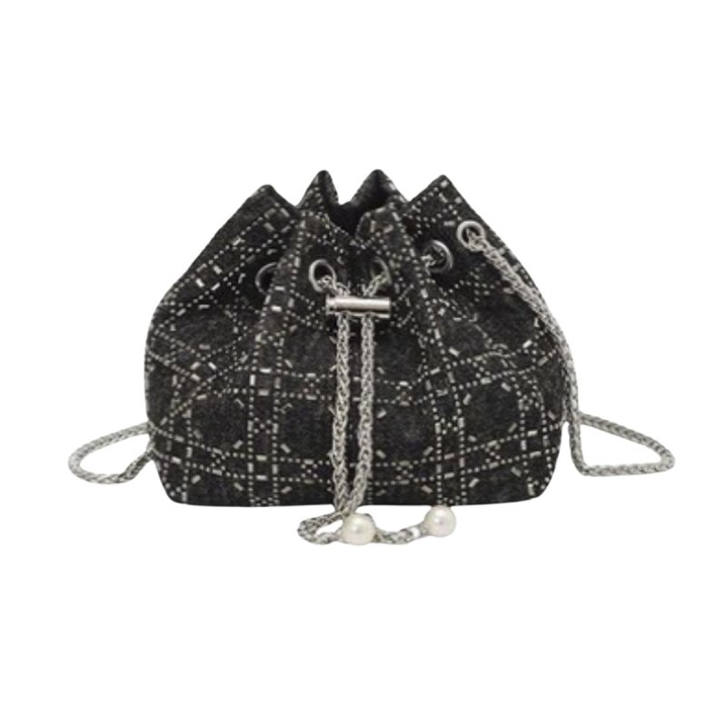 画像3: Woman’s denim & beaded quilting chain shoulder tote shoulder bag  デニム＆ビーズ キルティング トートショルダー バッグ (3)