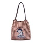 画像2: Snoopy Embroidered Plaid Tote/Shoulder Bag (Ball & Chain)　ユニセックス男女兼用スヌーピー刺繍チェック柄トートショルダーボール&チェーンバッグ (2)