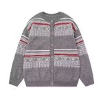 画像1:  Unisex Fair Isle Jacquard Round Neck Knit Cardigan　ユニセックス男女兼用フェアアイルジャカード織りラウンドネックニットカーディガン 長袖セーター  (1)