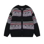 画像2:  Unisex Fair Isle Jacquard Round Neck Knit Cardigan　ユニセックス男女兼用フェアアイルジャカード織りラウンドネックニットカーディガン 長袖セーター  (2)