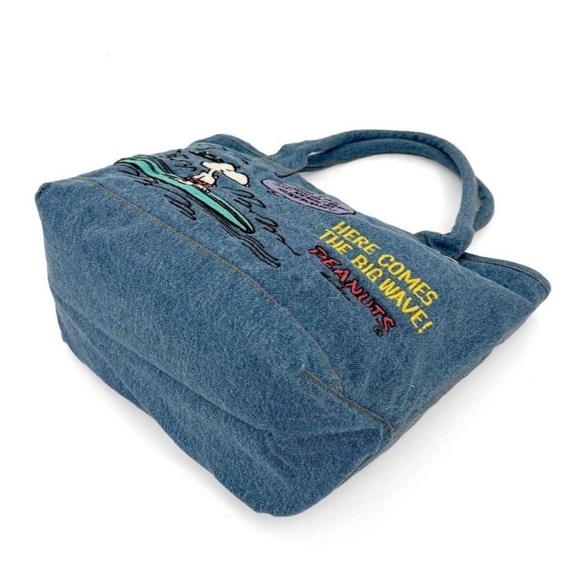 画像5: Snoopy Embroidered Canvas & Denim Tote Shopping Bag　ユニセックス男女兼用スヌーピー刺繍デニムキャンバストートショッピングバッグ (5)