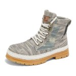 画像2: Men's Distressed denim & high-cut lace-up sneaker boots ユニセックス 男女兼用 ダメージデニム ハイカット レースアップ ワークブーツ スニーカーブーツマーティンブーツ (2)